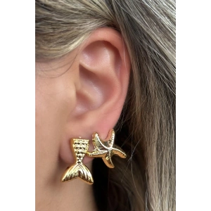 Altın Renk Kuyruk Ve Yıldız Figürlü Küpe Set