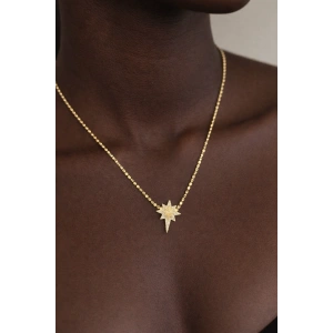 Altın Renk Kuzey Yıldızı Detaylı 14K Altın Kaplama Vip Kolye