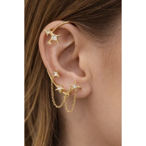 Altın Renk Kuzey Yıldızı Detaylı Taşlı Tx Kulak Aksesuarı (Tek)
