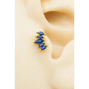 Altın Renk Lacivert Taşlı Cerrahi Çelik Tragus/Kıkırdak Küpe/Piercing (Tek)