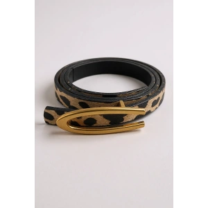 Altın Renk Leopar Desenli Kadın Deri Kemer