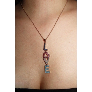 Altın Renk Love Yazılı Taş Detaylı YSX Kolye