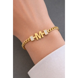 Altın Renk M Harf Çelik Bileklik