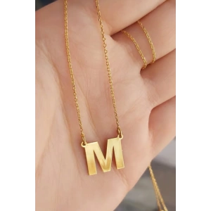 Altın Renk M Harf Çelik Kolye