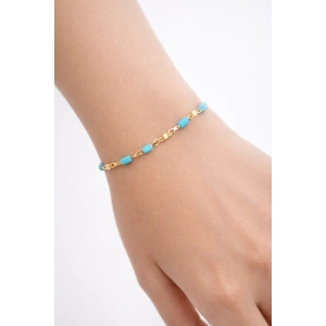 Altın Renk Mavi Boncuklu Zincir Bileklik