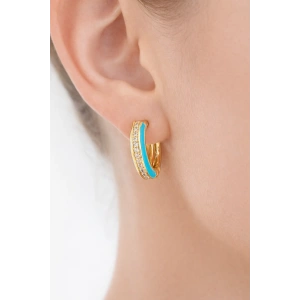 Altın Renk Mavi Mineli Tx Halka Küpe (Çift)