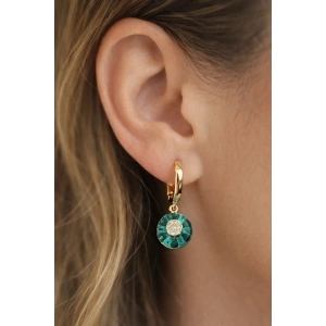 Altın Renk Mavi Taş Detaylı 14K Altın Kaplama Tx Küpe (Çift)