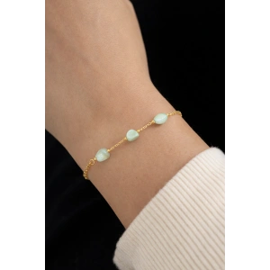 Altın Renk Mavi Taş Detaylı Çelik Bileklik