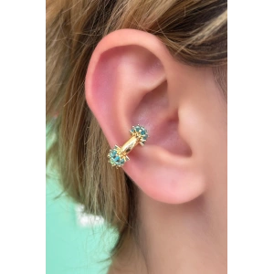 Altın Renk Mavi Taş Detaylı Ear Cuff (Tek)