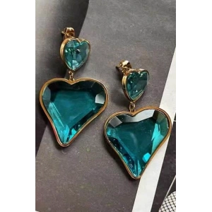 Altın Renk Mavi Taş Detaylı Kalp Figürlü Çelik Küpe (Çift)