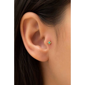 Altın Renk Mavi Taşlı Cerrahi Çelik Tragus/Kıkırdak Küpe/Piercing (Tek)