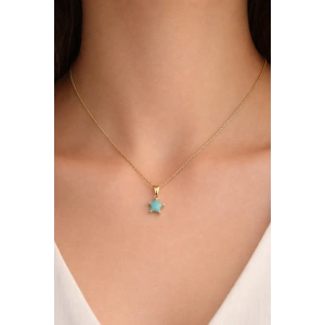 Altın Renk Mavi Yıldız Figürlü Taş Detaylı Çelik Kolye