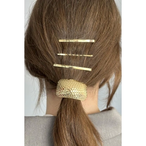 Altın Renk Metal Detaylı Lastik Ve Tel Toka Set