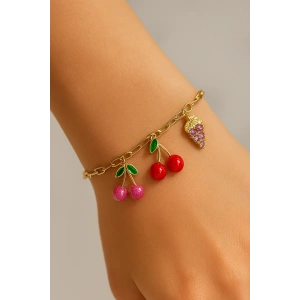 Altın Renk Meyve Figürlü Çelik Bileklik