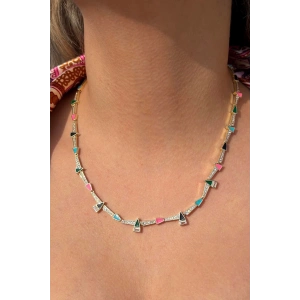 Altın Renk Mineli 14K Altın Kaplama Taşlı Kolye