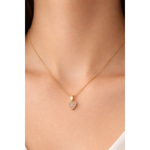 Altın Renk Mini Kalp Figürlü Taş Detaylı Çelik Kolye