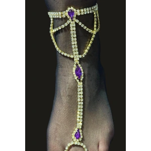 Altın Renk Mor Taş Detaylı Tasarım Halhal Ayak Şahmeranı