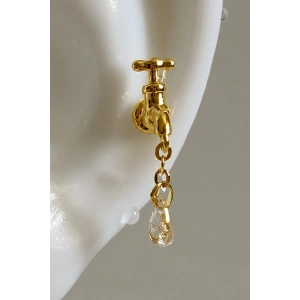 Altın Renk Musluk Figürlü Taşlı Cerrahi Çelik Tragus/Kıkırdak Küpe/Piercing (Tek)