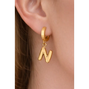 Altın Renk N Harf Çelik Küpe (Çift)