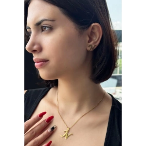 Altın Renk N Harf Figürlü Küpe Ve Kolye Set