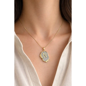 Altın Renk N Harf Taş Detaylı Çelik Kolye