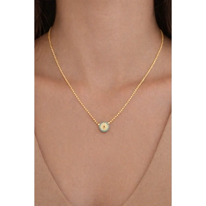 Altın Renk Nazar Boncuğu Detaylı 14K Altın Kaplama Vip Ezme Zincir Kolye