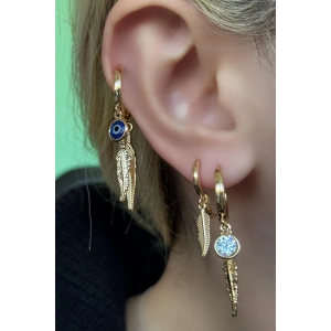 Altın Renk Nazar Boncuk Figürlü 3lü Set Küpe