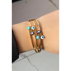 Altın Renk Nazar Boncuk Figürlü Çelik Kelepçe Bileklik