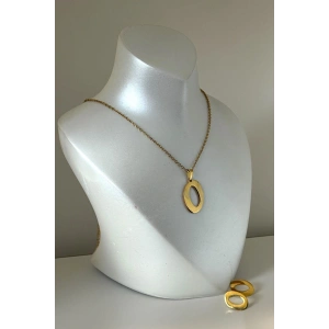 Altın Renk O Harfli Çelik Kolye Set