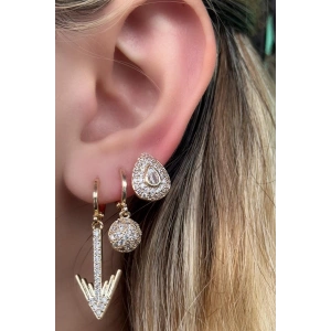 Altın Renk Ok Figürlü Taş Detaylı VİP 3lü YSX Küpe Set