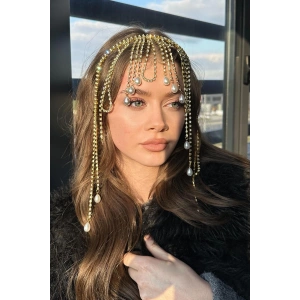 Altın Renk Özel Tasarım Taş Ve İnci Detaylı Su Yolu Taç