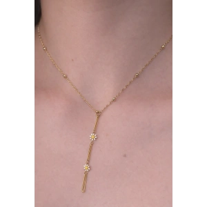 Altın Renk Papatya Figürlü Çelik Y Kolye