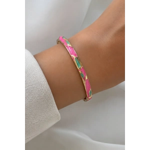Altın Renk Pembe Mineli Kelepçe Bileklik