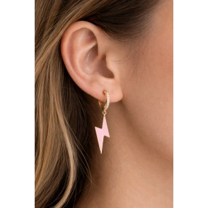 Altın Renk Pembe Şimşek Detaylı Tx Küpe (Çift)