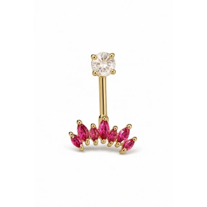 Altın Renk Pembe Taşlı Cerrahi Çelik Göbek Piercing