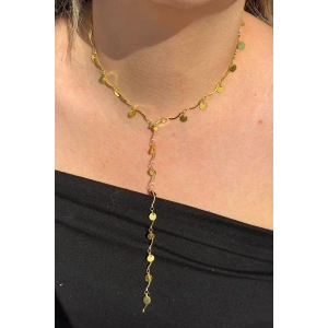 Altın Renk Pul Detaylı Çelik Y Kolye