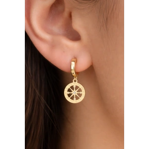 Altın Renk Pusula Figürlü Taş Detaylı Çelik Küpe (Çift)