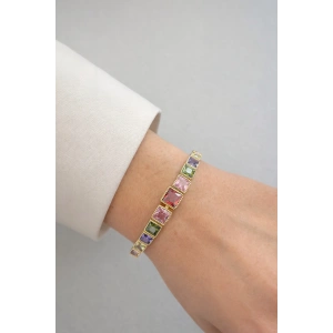 Altın Renk Renkli Taş Detaylı 14K Altın Kaplama CM Bileklik