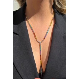 Altın Renk Renkli Taş Detaylı 14K Altın Kaplama Kolye