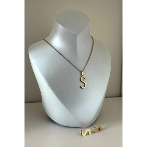 Altın Renk S Harfli Çelik Kolye Set