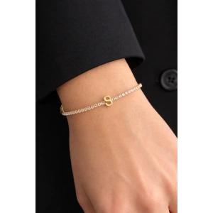 Altın Renk S Harfli Taş Detaylı Çelik Bileklik