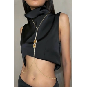 Altın Renk Sarı Taş Detaylı Tasarım Vücut Aksesuar