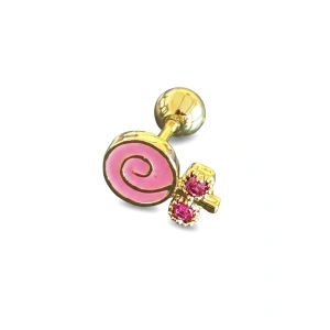 Altın Renk Şeker Figürlü Cerrahi Çelik Tragus/Kıkırdak Küpe/Piercing (Tek)