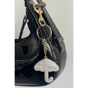 Altın Renk Şemsiye Figürlü Gümüş Renk Taş Detaylı Çanta Charm/ Anahtarlık