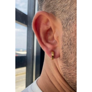 Altın Renk Sıkıştırmalı Unisex Çelik Halka Küpe (Çift)