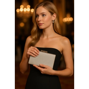 Altın Renk Simli Abiye Portföy Çanta