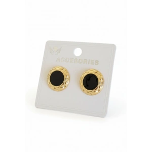 Altın Renk Siyah Mineli Küpe (Çift)