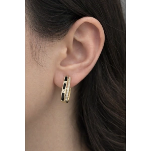 Altın Renk Siyah Taş Detaylı Xuping Küpe (Çift)