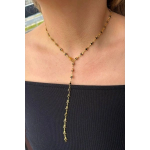 Altın Renk Siyah Taşlı Yıldız Figürlü Çelik Y Kolye