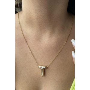 Altın Renk T Harf Çelik Balon Kolye